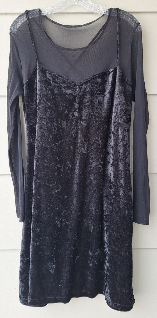 Vintage City Triangles 90s Y2K Black Velour Mesh Dress Goth Emo Dark Fits L